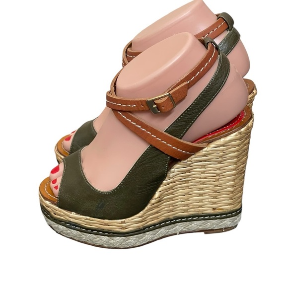 PALOMA BARCELO Platform
Leather Wicker Wedge Sandals
37 Olive/Brown Ankle Strap - Picture 5 of 16